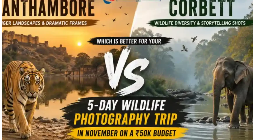 Compare Corbett and Ranthambore for a 5 day Wildlife Photography Trip in November on a 50k Budget